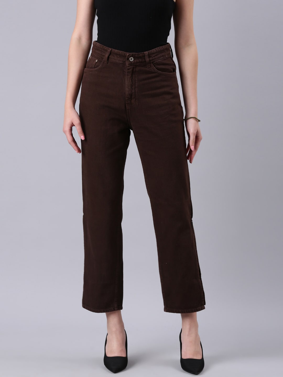 

SHOWOFF Women Clean Look Mid-Rise Wide Leg Jeans, Brown