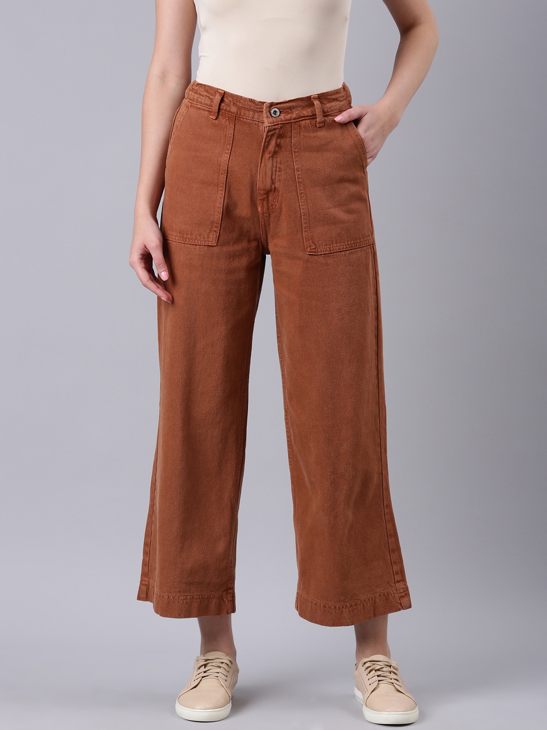 

SHOWOFF Women Wide Leg Acid Wash Clean Look Jeans, Rust