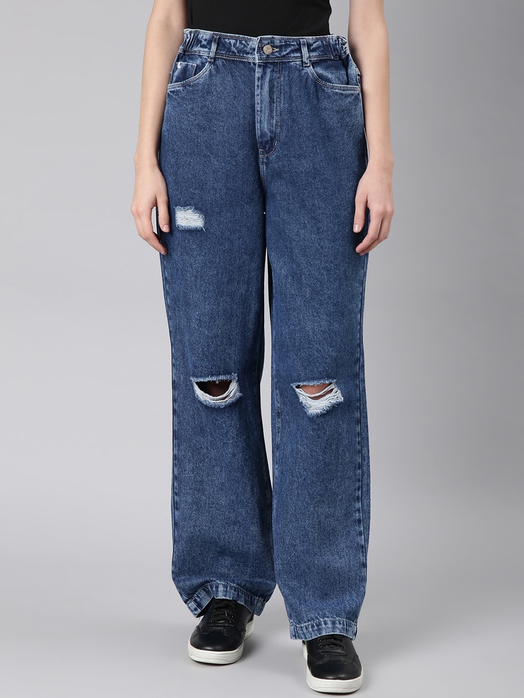 

SHOWOFF Women Slash Knee Stretchable Wide Leg Jeans, Blue