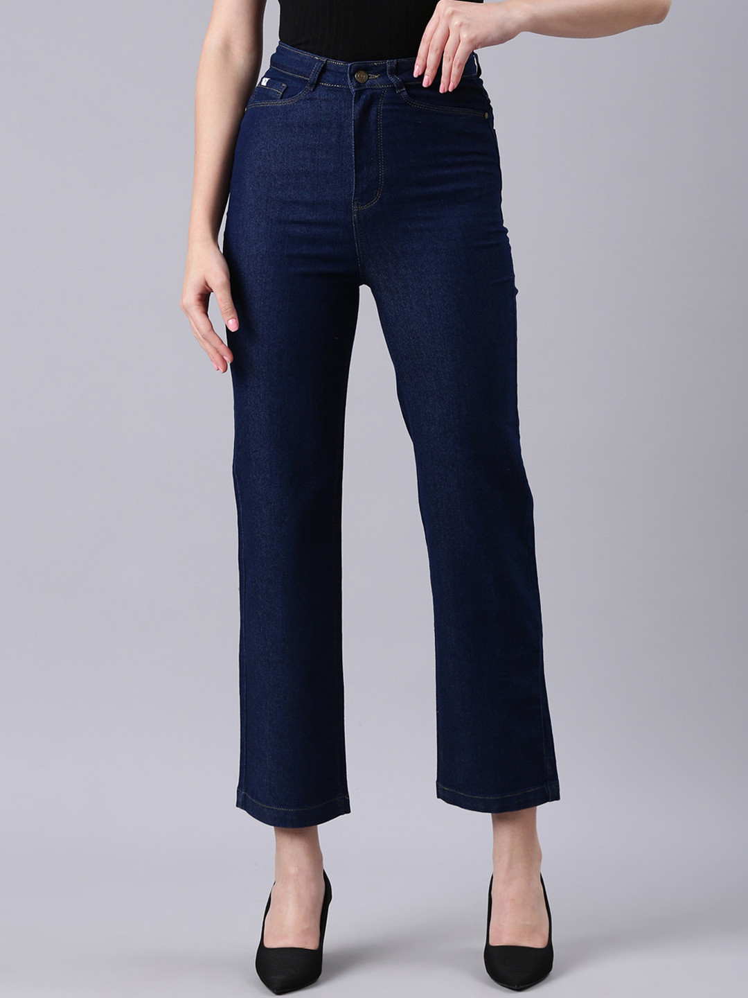 

SHOWOFF Women Mid Rise Clean Look Flared Stretchable Jeans, Navy blue