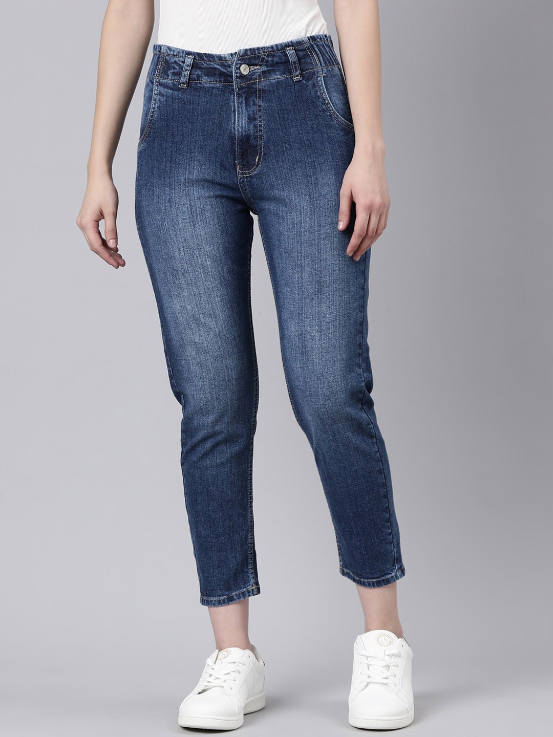

SHOWOFF Women Clean Look Light Fade Stretchable Mom Fit Jeans, Navy blue