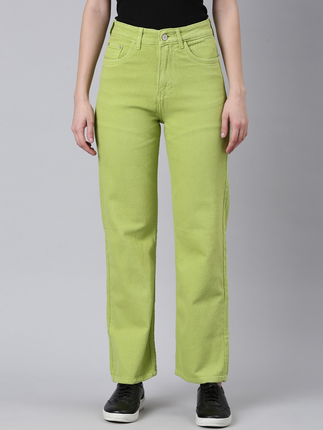 

SHOWOFF Women Straight Fit Clean Look Acid Wash Stretchable Jeans, Lime green