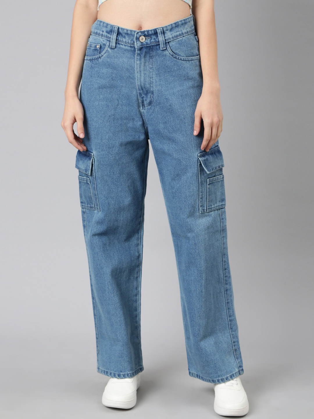 

SHOWOFF Women Wide Leg Clean Look Acid Wash Jeans, Blue