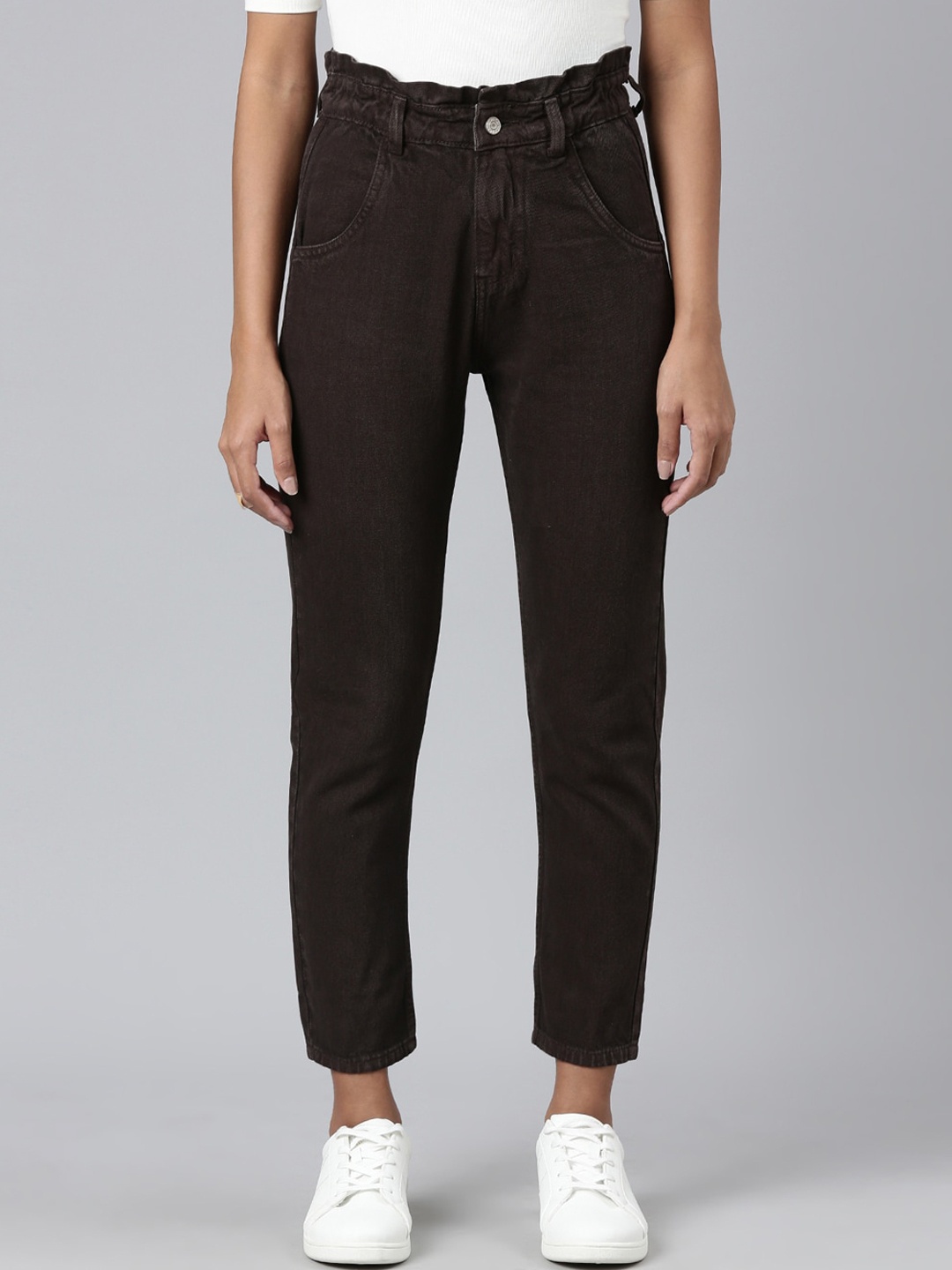 

SHOWOFF Women Mid-Rise Mom Fit Jeans, Coffee brown