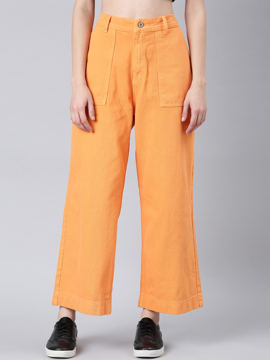 

SHOWOFF Women Wide Leg Fit Clean Look Acid Wash Stretchable Jeans, Orange
