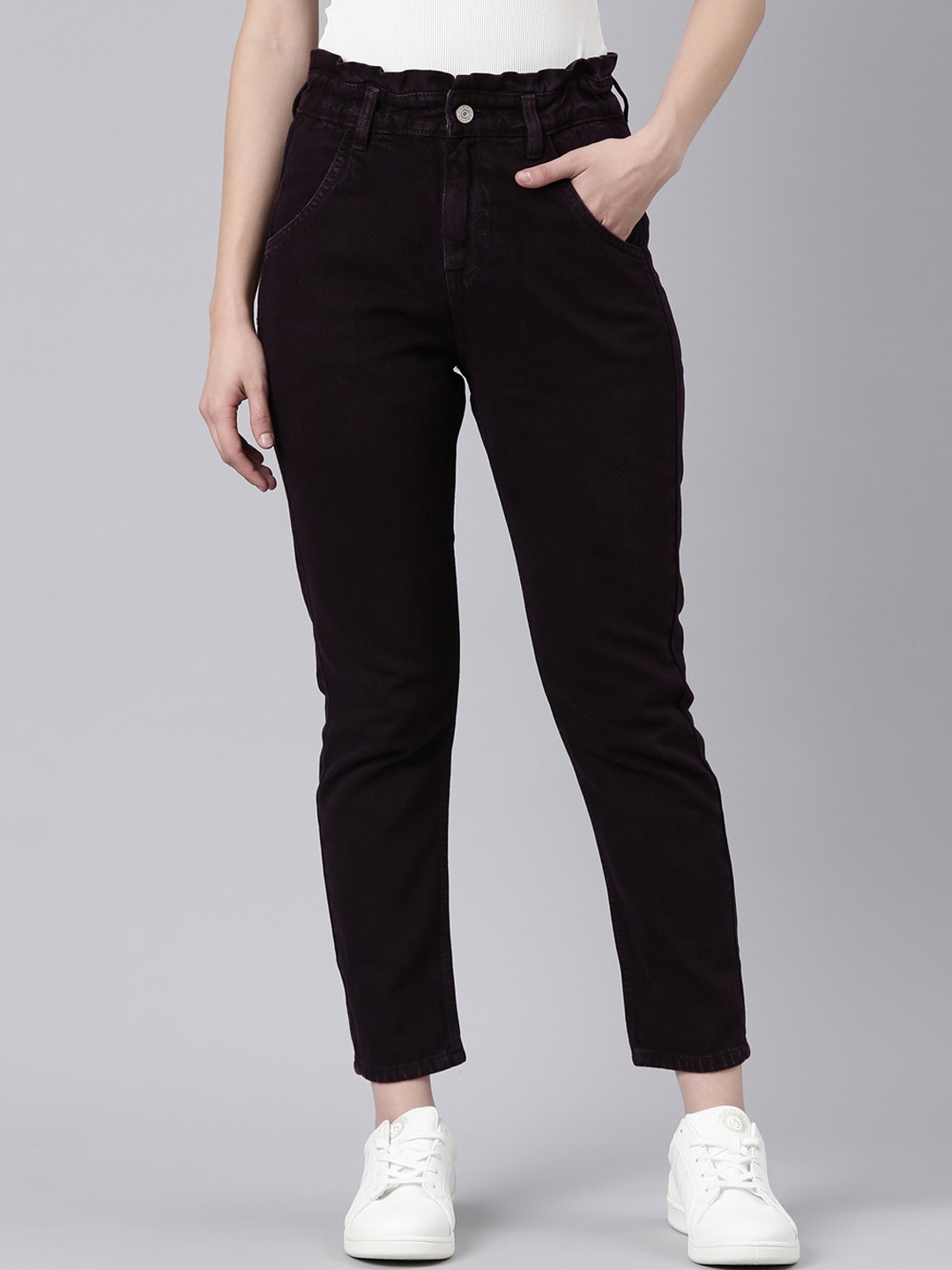 

SHOWOFF Women Clean Look Acid Wash Mom Fit Cropped Jeans, Violet