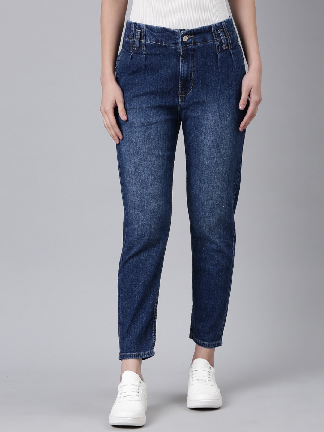 

SHOWOFF Women Mom Fit Light Fade Clean Look Stretchable Jeans, Navy blue