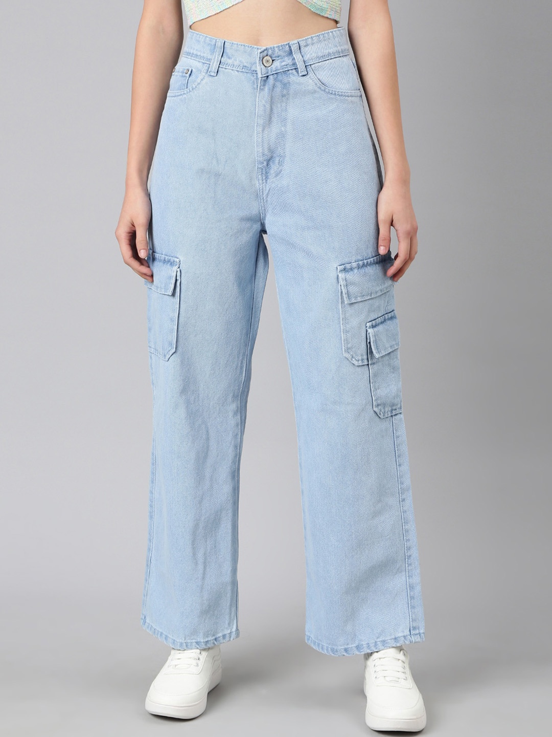

SHOWOFF Women Wide Leg Heavy Fade Clean Look Jeans, Blue