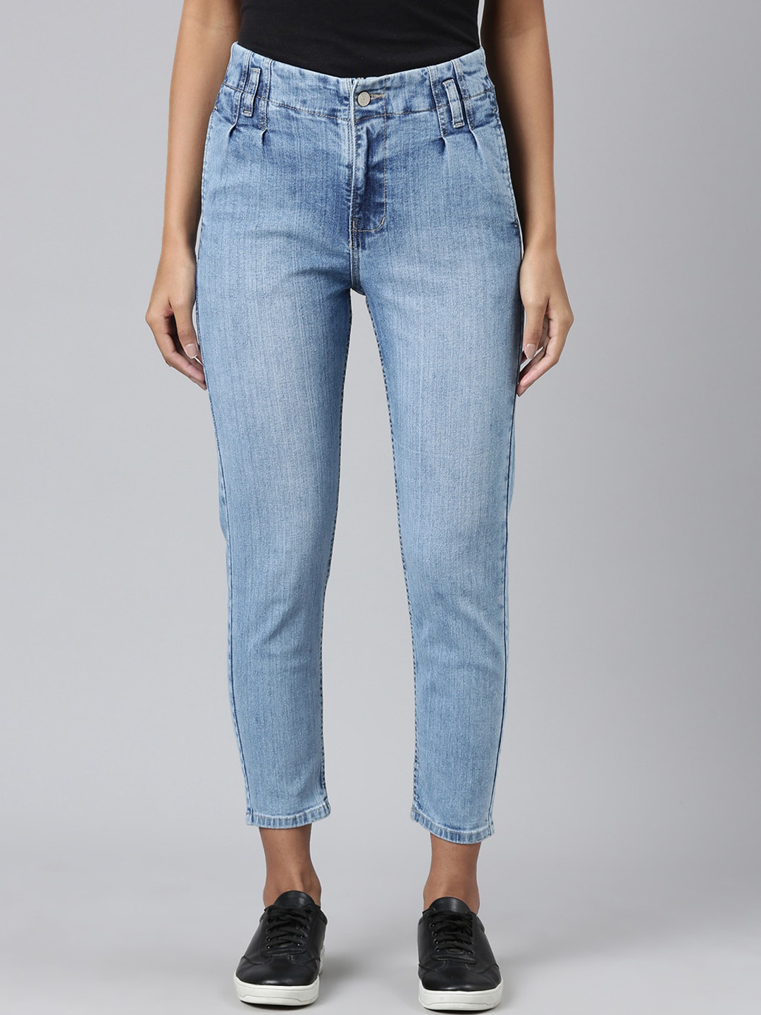 

SHOWOFF Women Mom Fit Light Fade Clean Look Acid Wash Stretchable Jeans, Blue