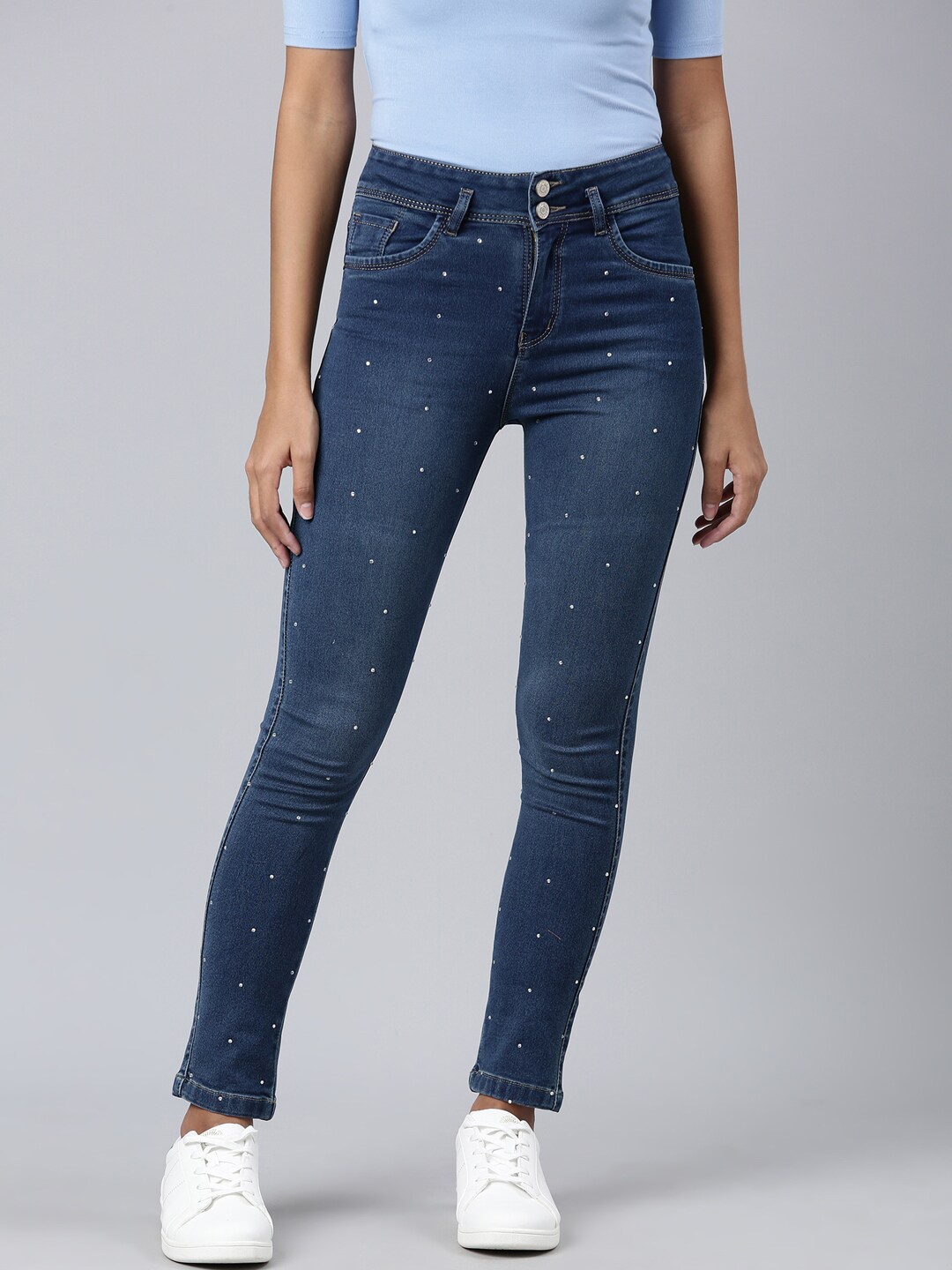 

SHOWOFF Women Slim Fit Light Fade Embellished Stretchable Jeans, Blue