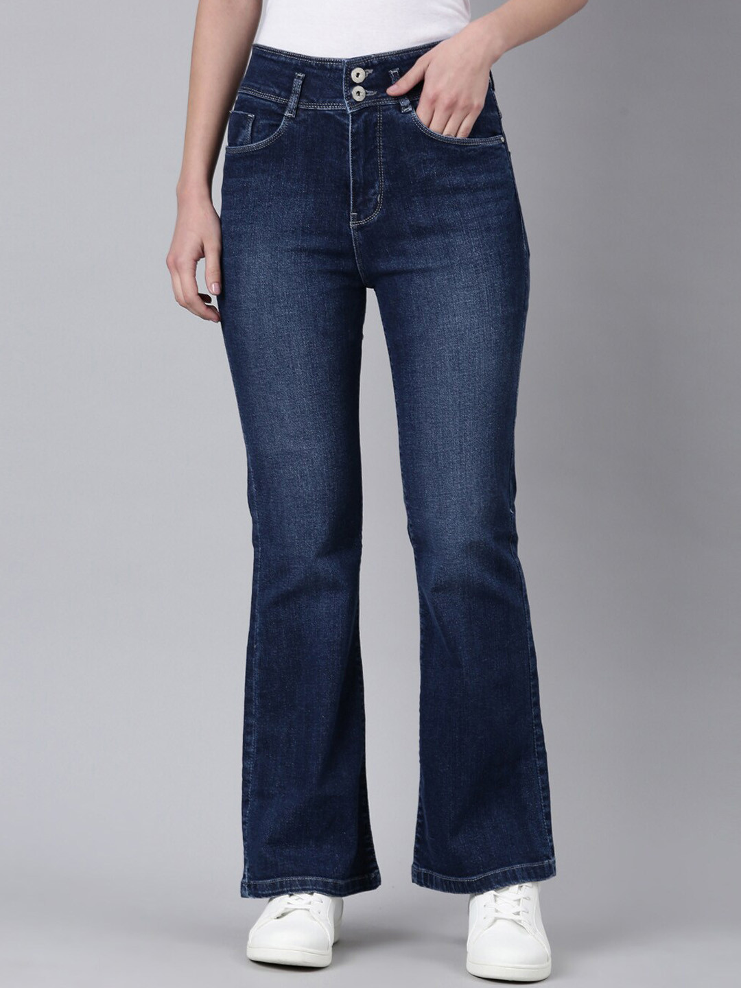 

SHOWOFF Women Mid-Rise Bootcut Light Fade Stretchable Jeans, Navy blue