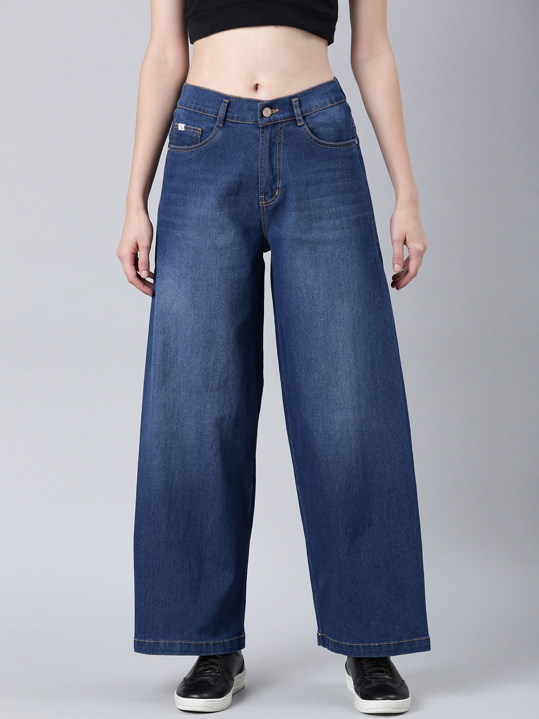 

SHOWOFF Women Wide Leg Light Fade Stretchable Jeans, Navy blue
