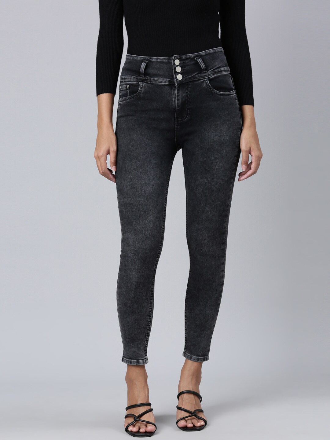

SHOWOFF Women Skinny Fit Light Fade Clean Look Stretchable Jeans, Charcoal