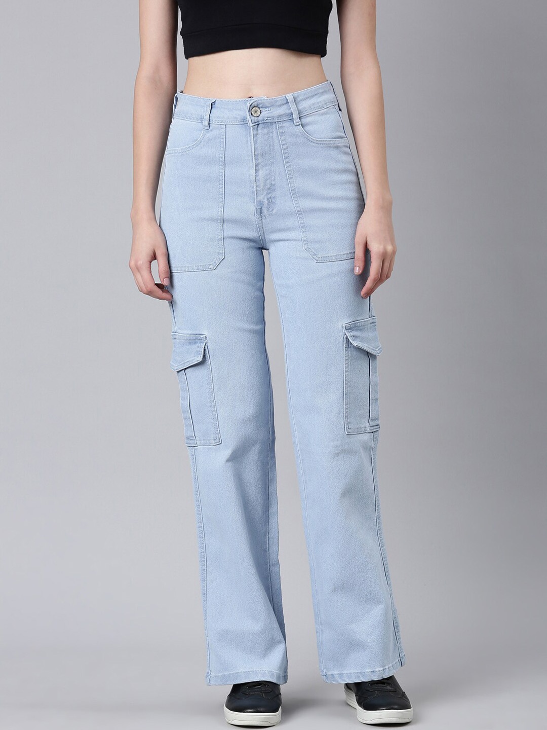 

SHOWOFF Women Straight Fit Clean Look Stretchable Cargo Jeans, Blue
