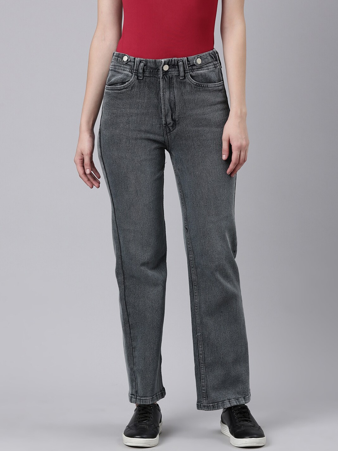 

SHOWOFF Women Straight Fit Light Fade Acid Wash Stretchable Clean Look Jeans, Grey