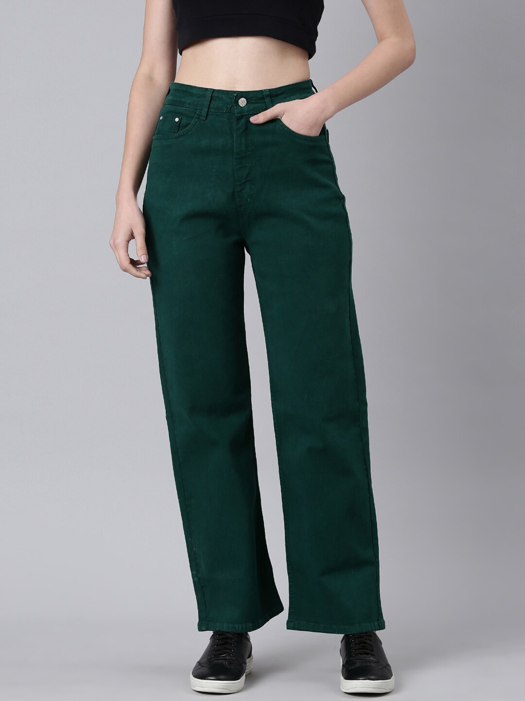 

SHOWOFF Women Straight Fit Acid Wash Clean Look Stretchable Jeans, Green