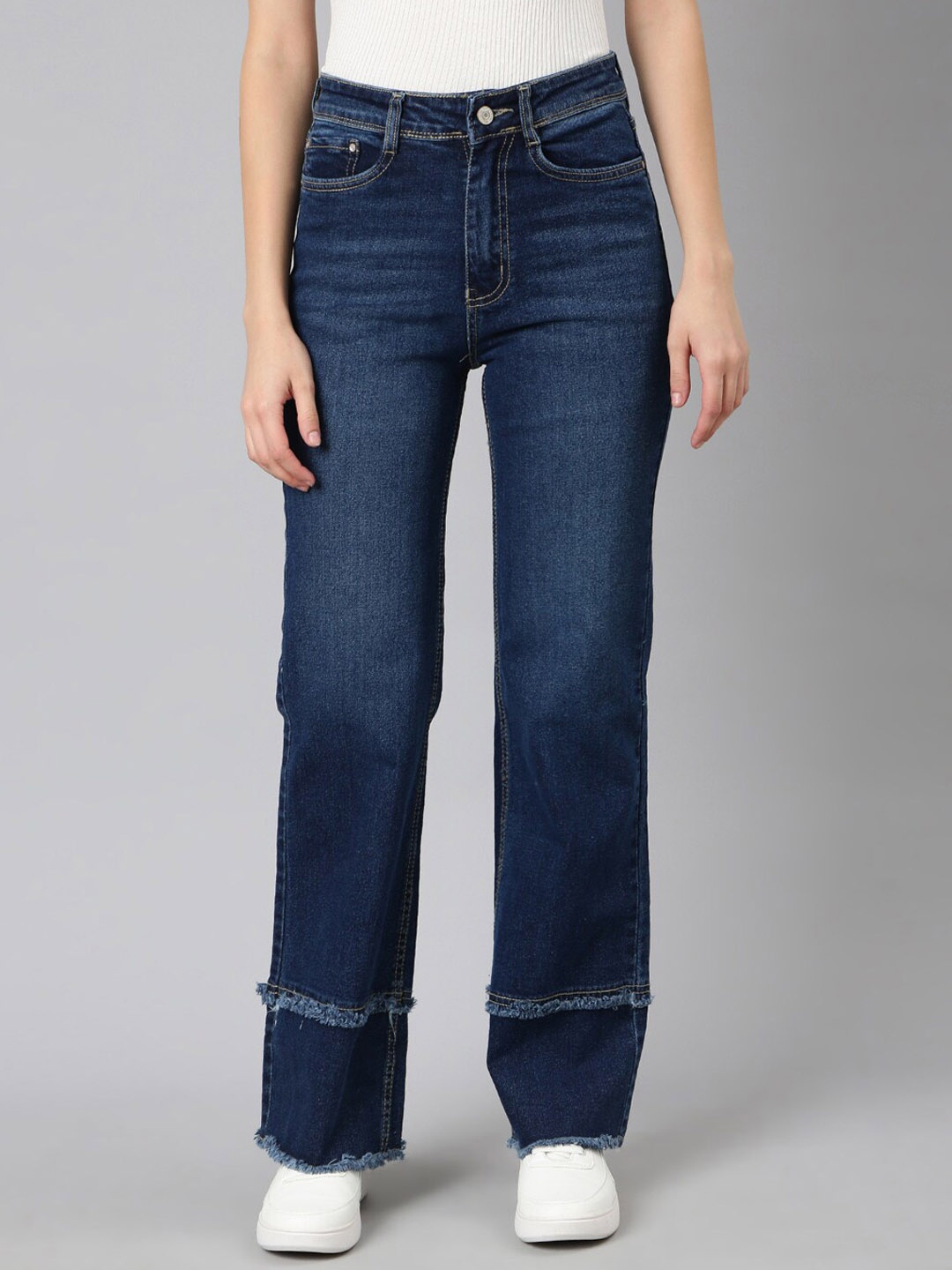 

SHOWOFF Women Straight Fit Light Fade Acid Wash Stretchable Clean Look Jeans, Navy blue