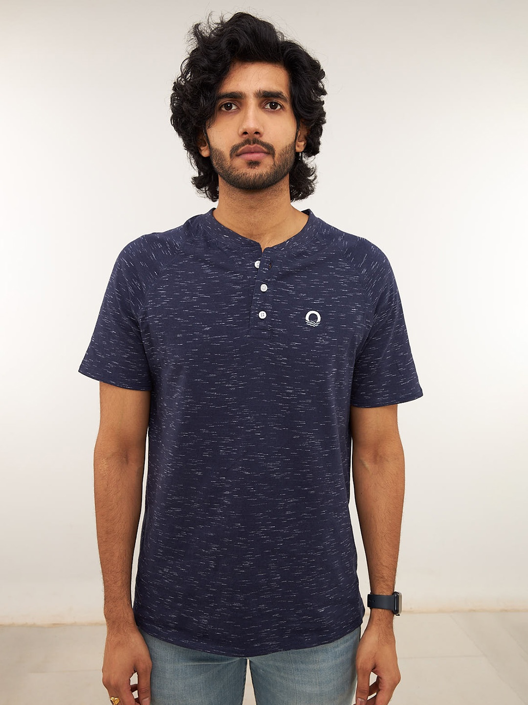 

harbour 9 Round Neck Cotton Relaxed Fit T-shirt, Navy blue