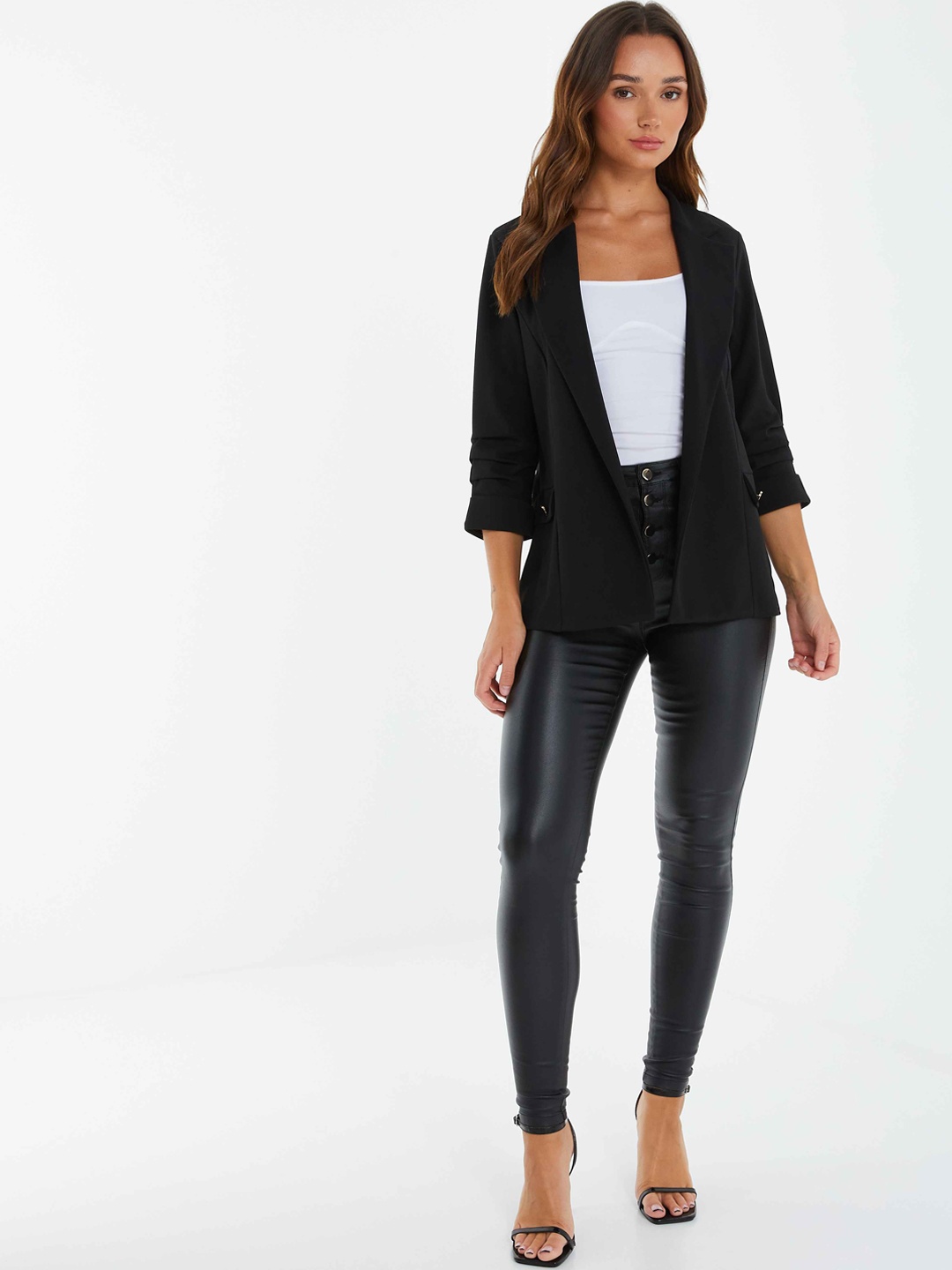 

QUIZ Open Front Crepe Casual Blazers, Black