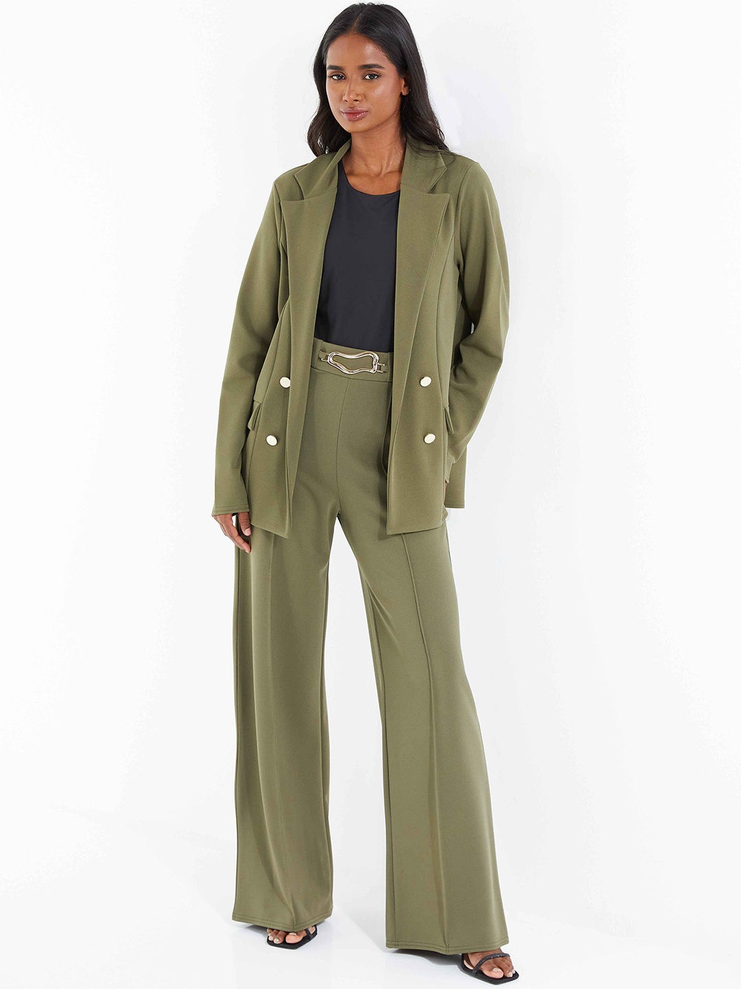 

QUIZ Notched Lapel Double-Breasted Blazers, Green