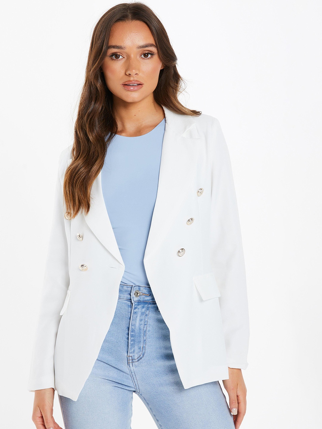 

QUIZ Notched Lapel Single-Breasted Blazer, Beige