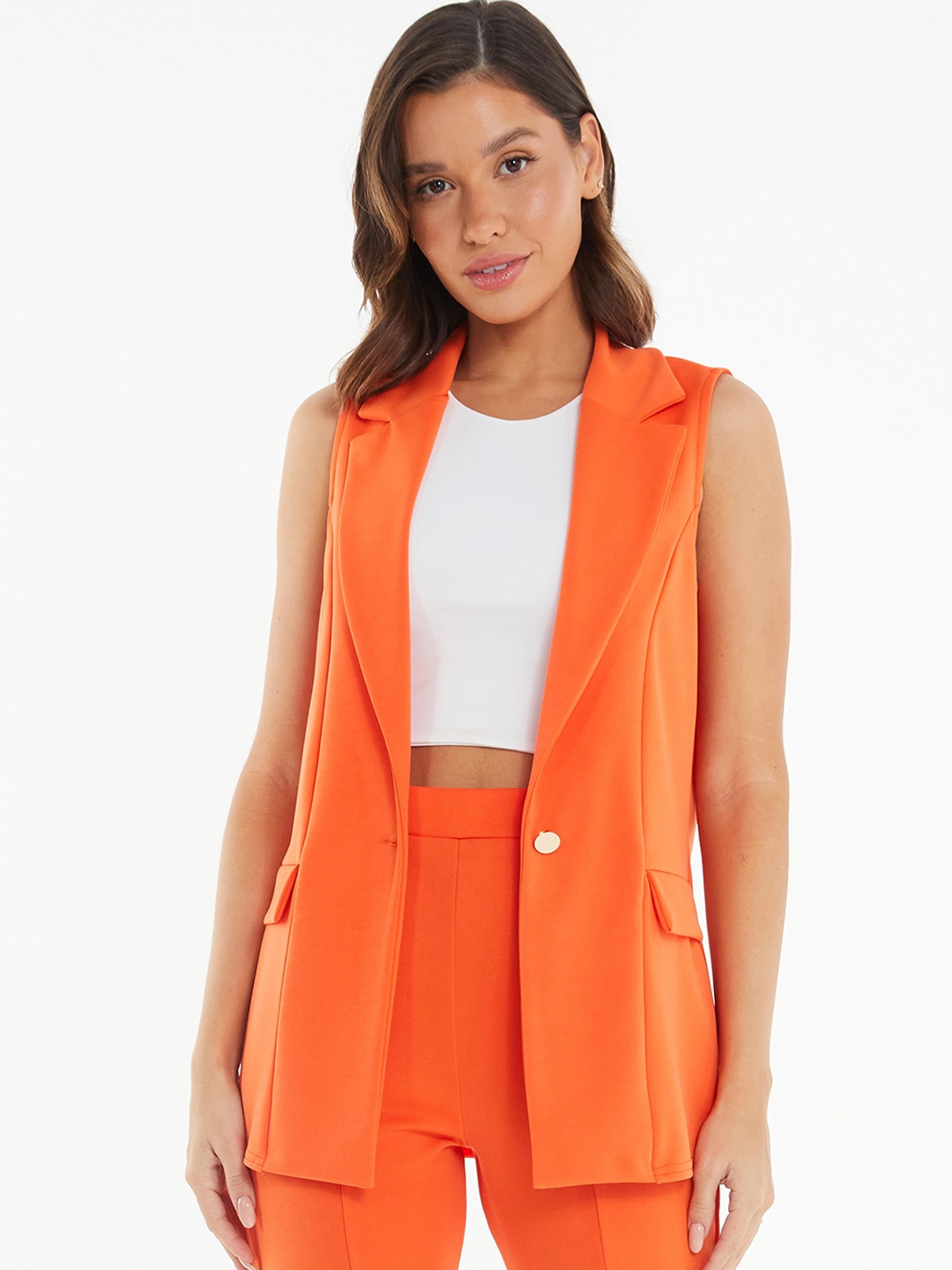 

QUIZ Notched Lapel Single-Breasted Blazer, Orange