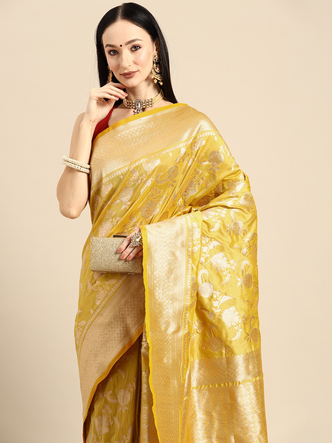 

Simaaya Floral Zari Art Silk Saree, Yellow