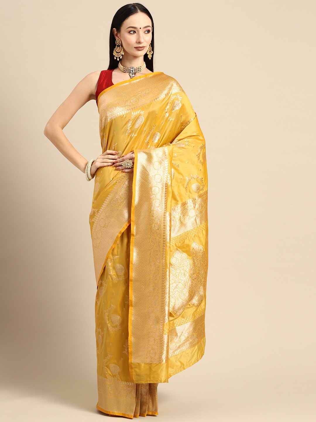 

Simaaya Woven Design Ethnic Motifs Zari Saree, Yellow