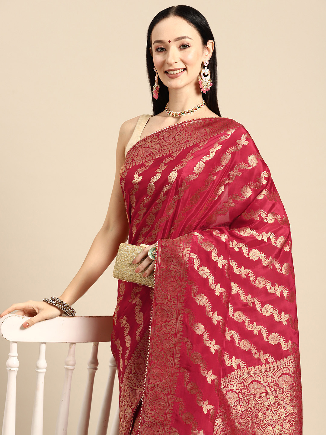 

Simaaya Woven Design Ethnic Motifs Zari Saree, Red