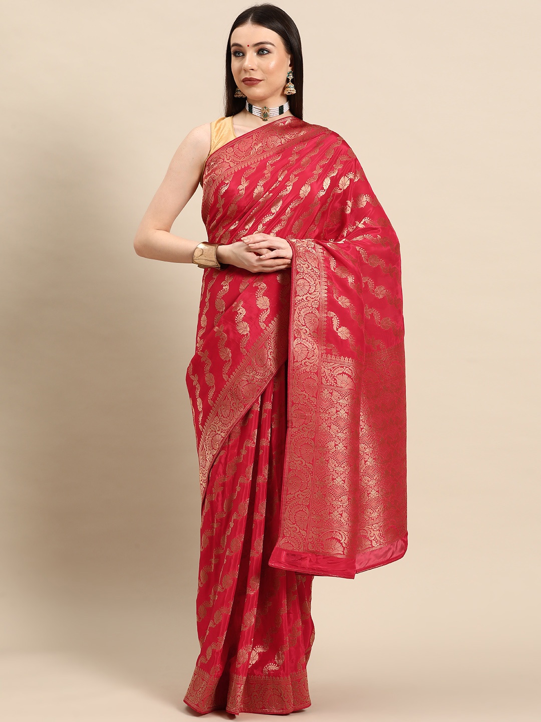 

Simaaya Floral Zari Art Silk Saree, Red