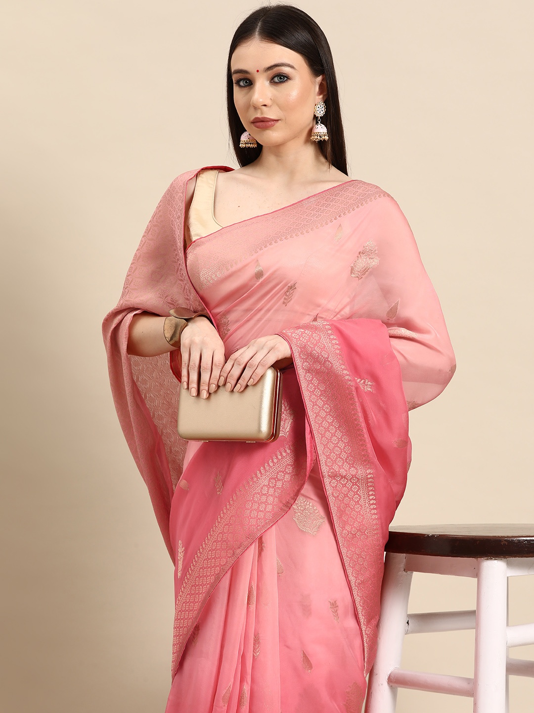 

Simaaya Pink Woven Design Zari Silk Cotton Chanderi Saree