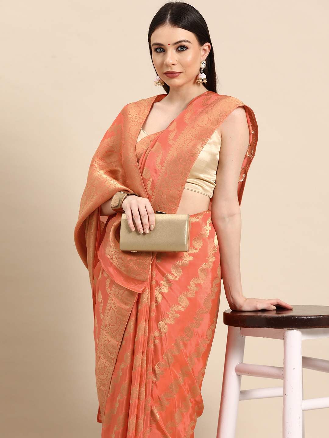 

Simaaya Peach-Coloured Woven Design Zari Art Silk Saree