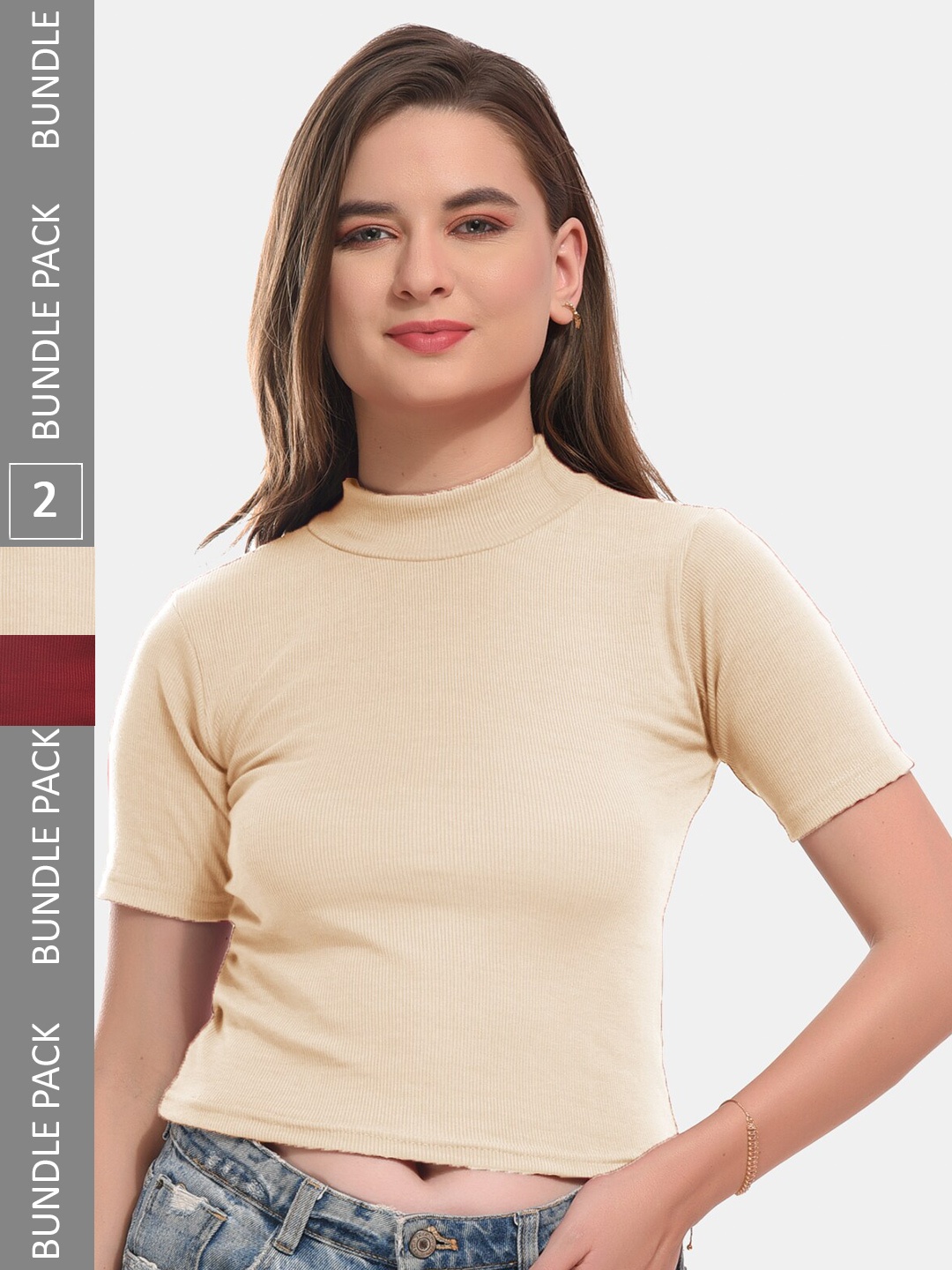

Boleem Pack Of 2 Cotton Crop Top, Maroon