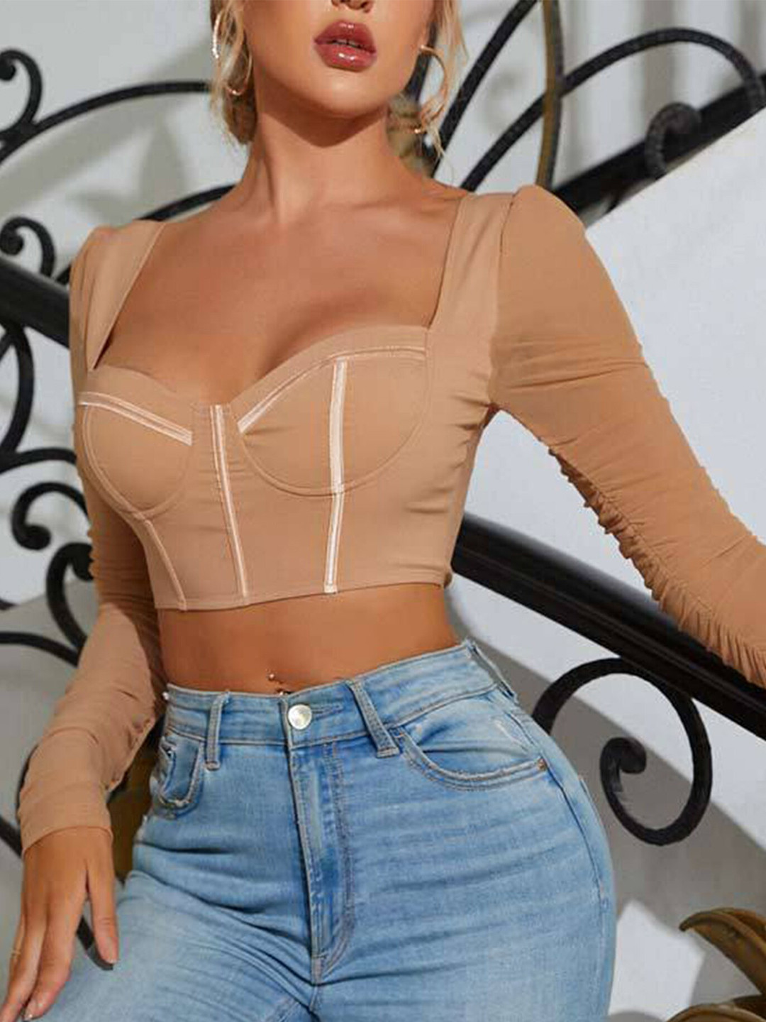 

LULU & SKY Sweetheart Neck Crop Top, Brown