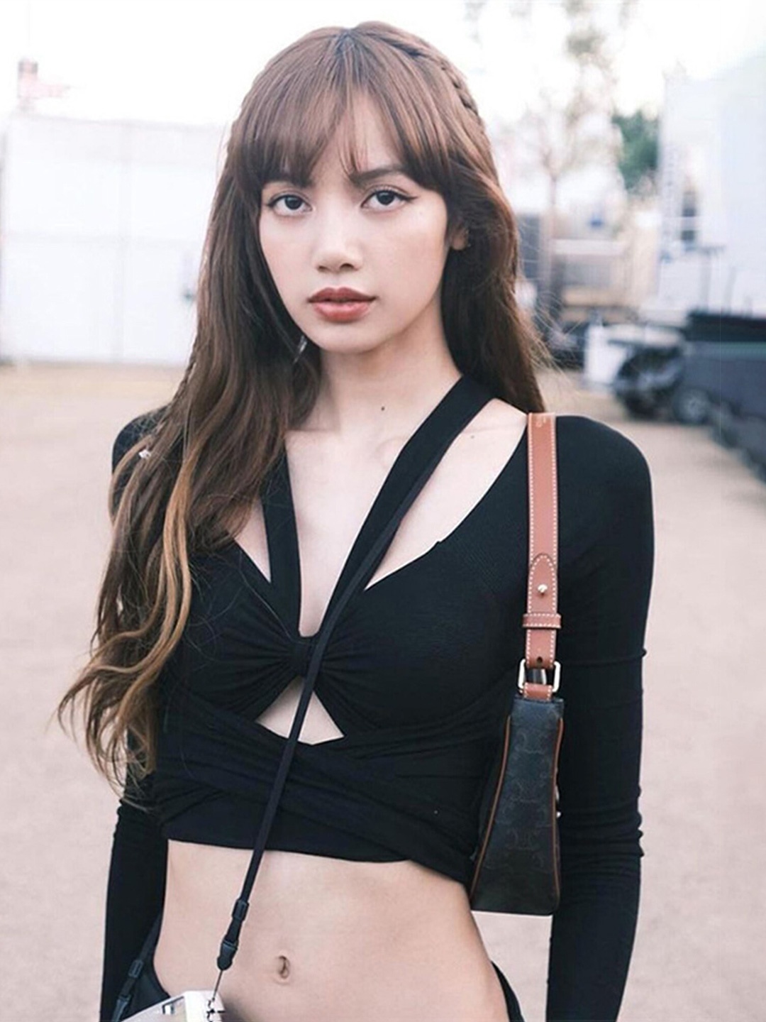 

LULU & SKY Cut-Out Detailed V-Neck Crop Top, Black