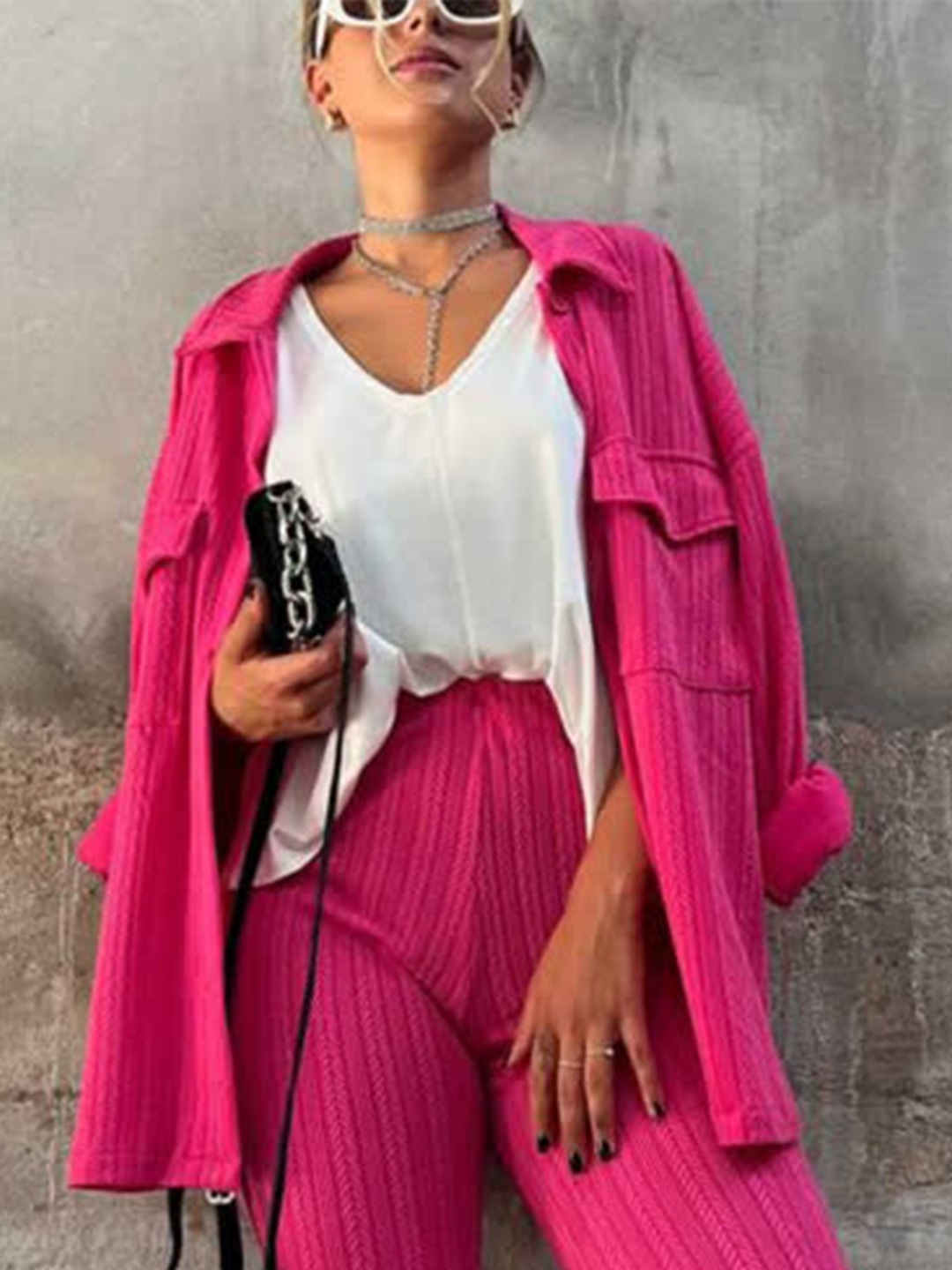 

LULU & SKY Spread Collar Long Sleeves Oversized Casual Shirts, Pink