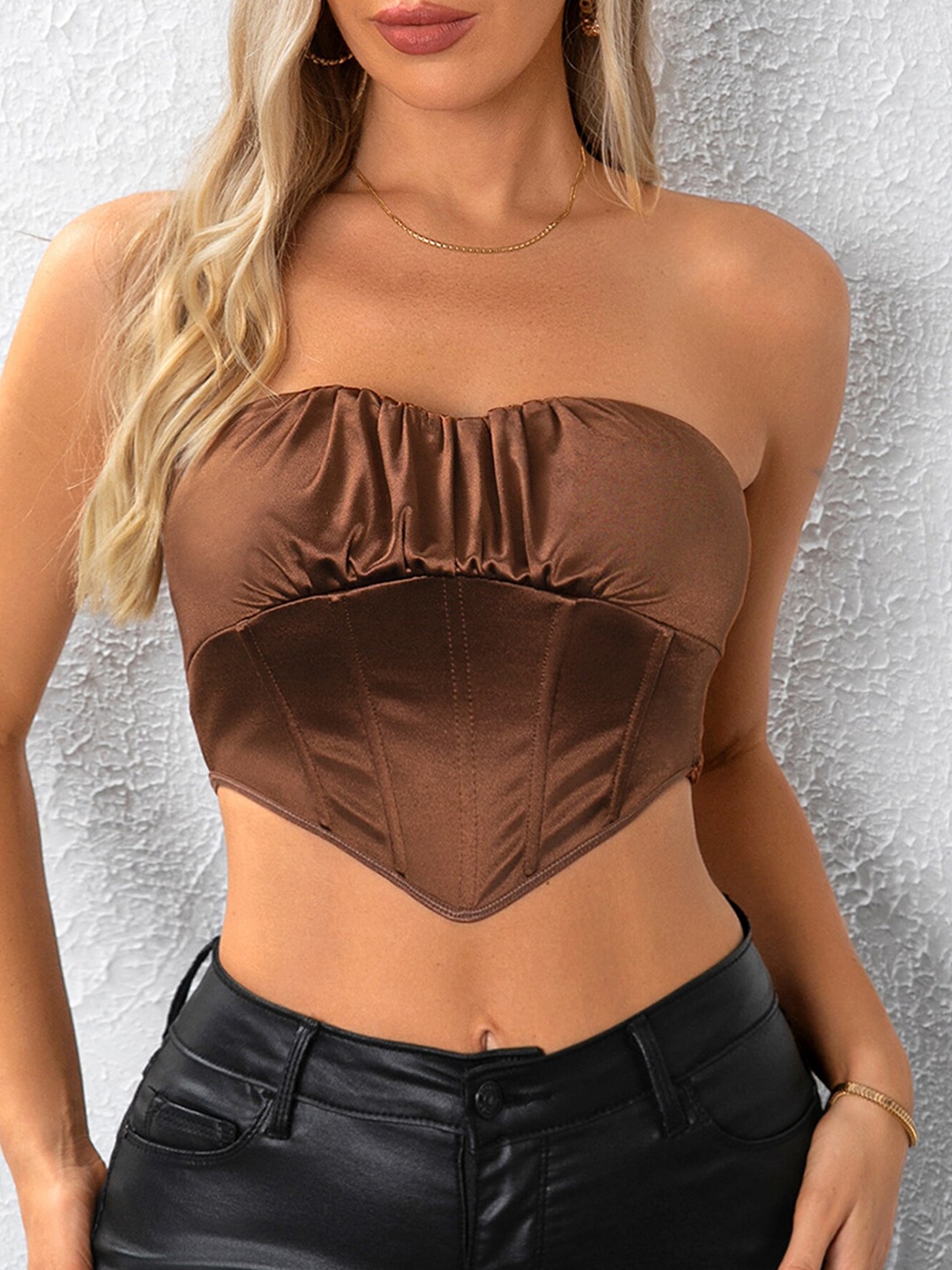 

LULU & SKY Strapless Tube Crop Top, Brown