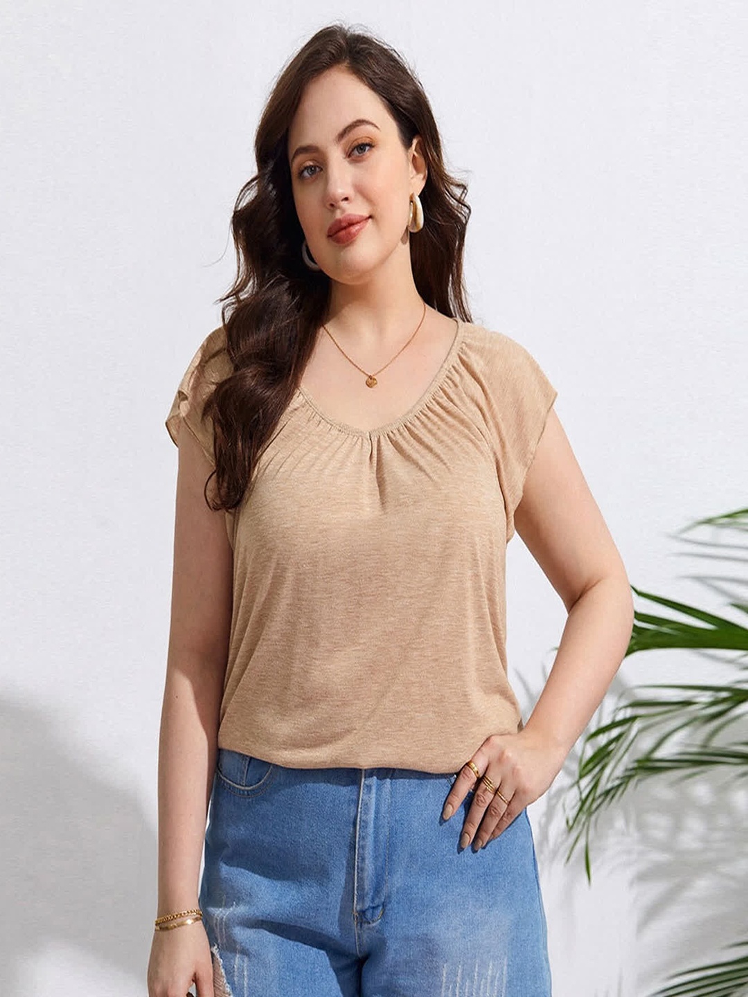 

LULU & SKY Plus Size V-Neck Top, Khaki