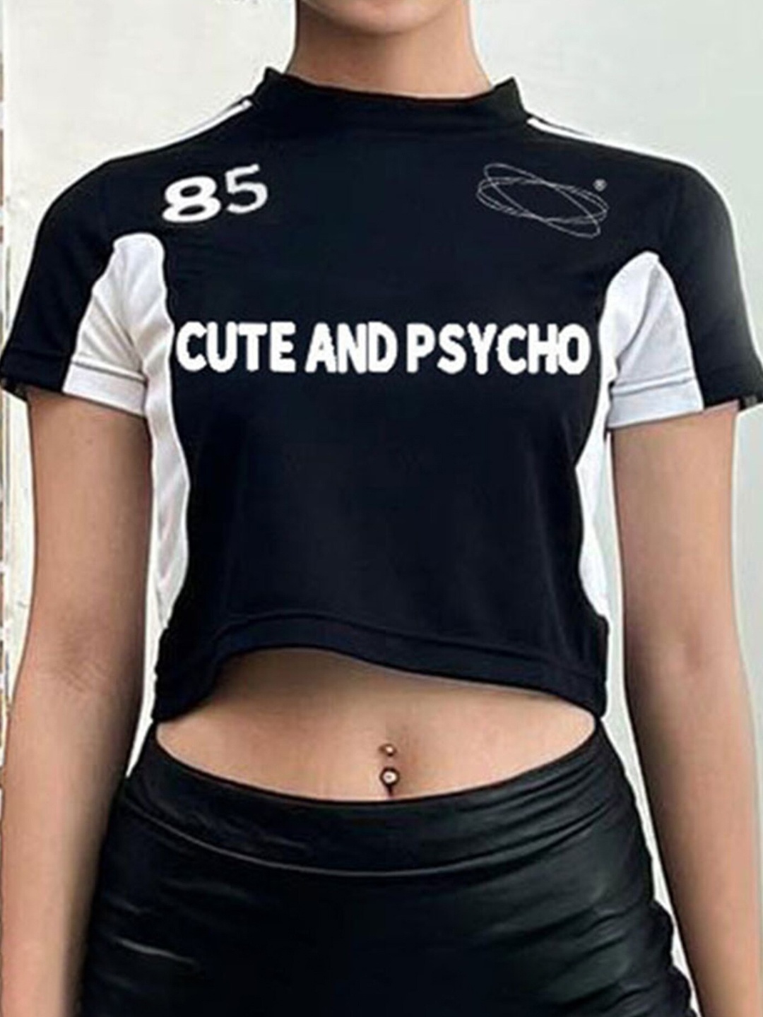 

LULU & SKY High Neck Print Crop Top, Black