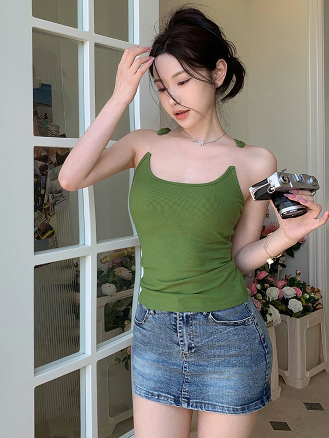 

LULU & SKY Shoulder Strap Fitted Top, Green