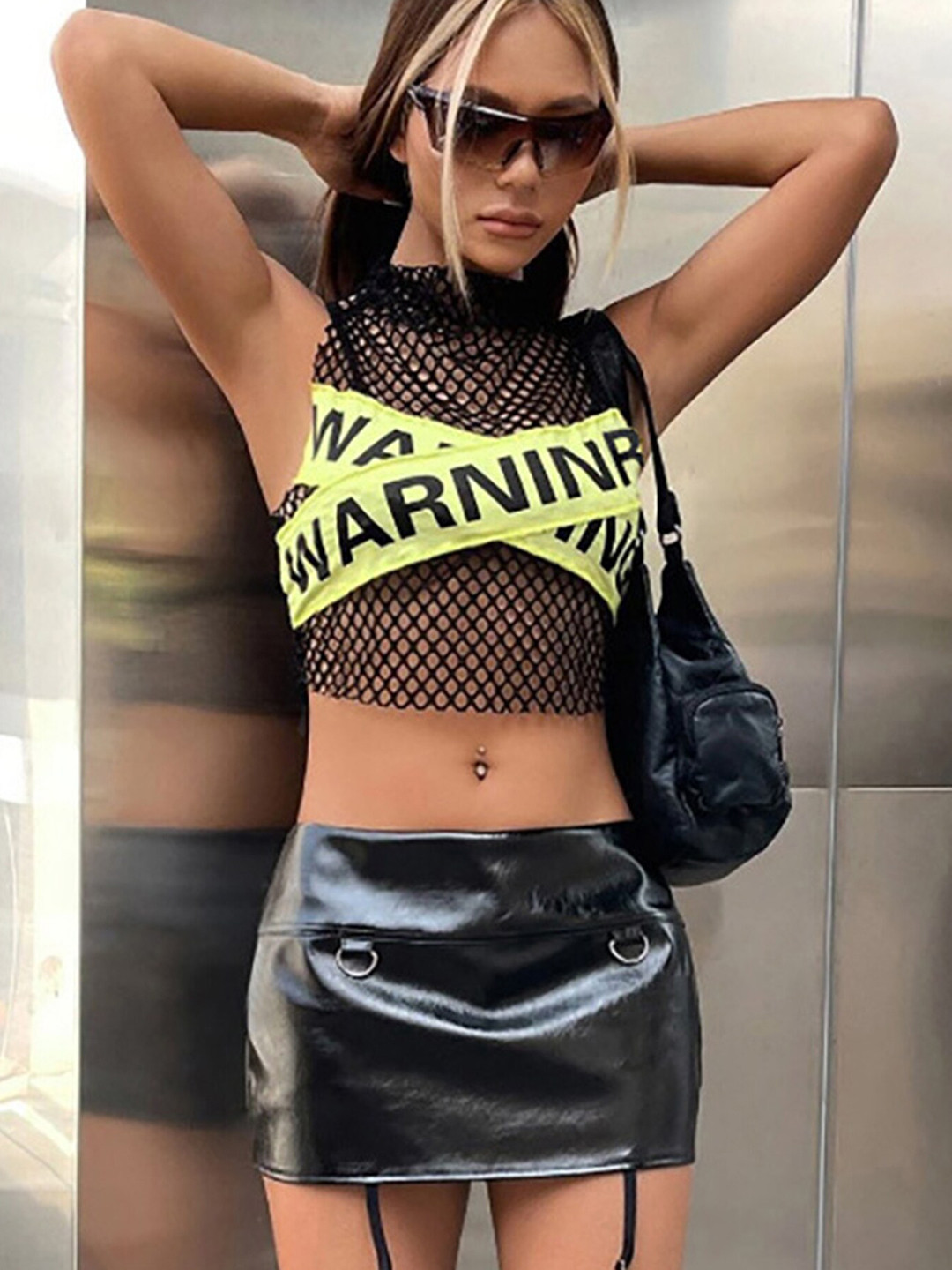 

LULU & SKY Typography Printed Sheer Crop Top, Black