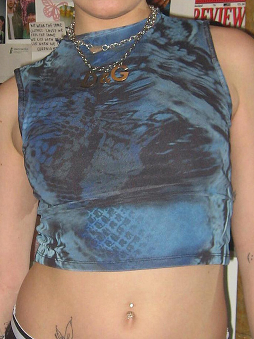 

LULU & SKY Abstract Printed Sleeveless Crop Top, Blue