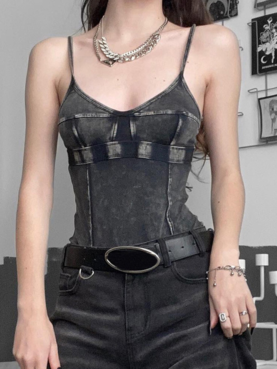 

LULU & SKY Shoulder Straps Fitted Top, Black