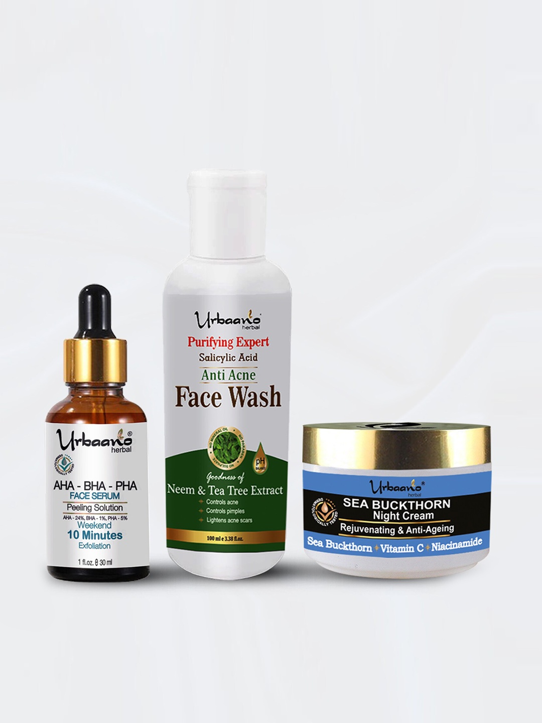 

Urbaano Herbal Set Of 3 Rejuvenating Combo With Glow Sea Buckthorn Night Cream, White
