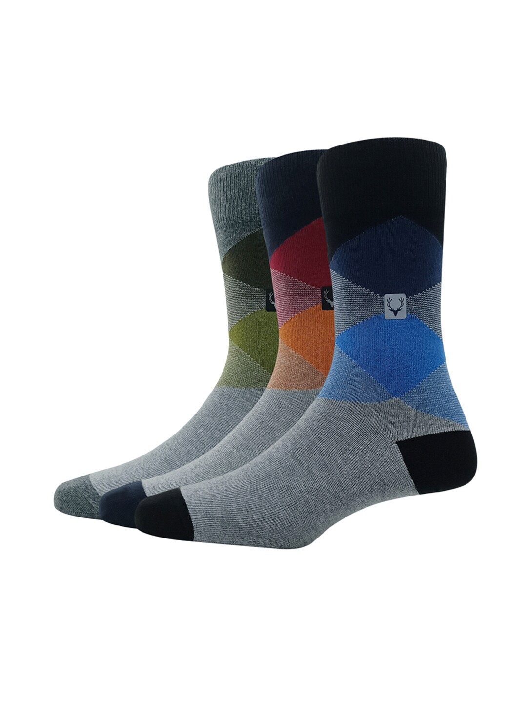 

Allen Solly Men Pack of 3 Calf-Length Patterned Cotton Socks, Grey