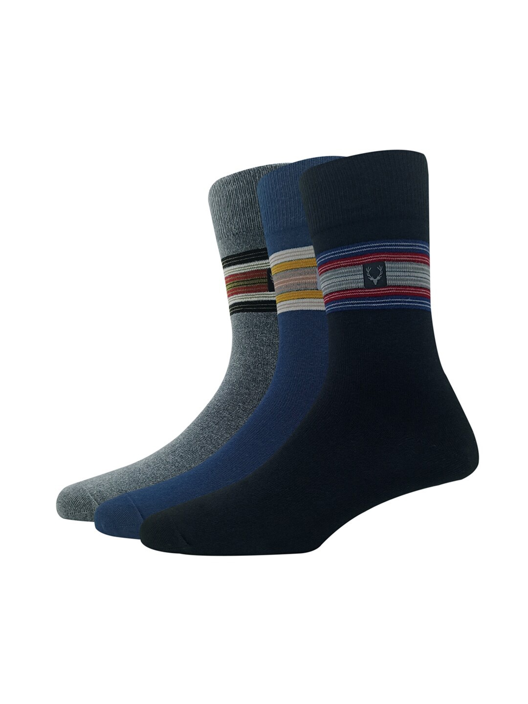 

Allen Solly Men Pack of 3 Calf-Length Patterned Cotton Socks, Black