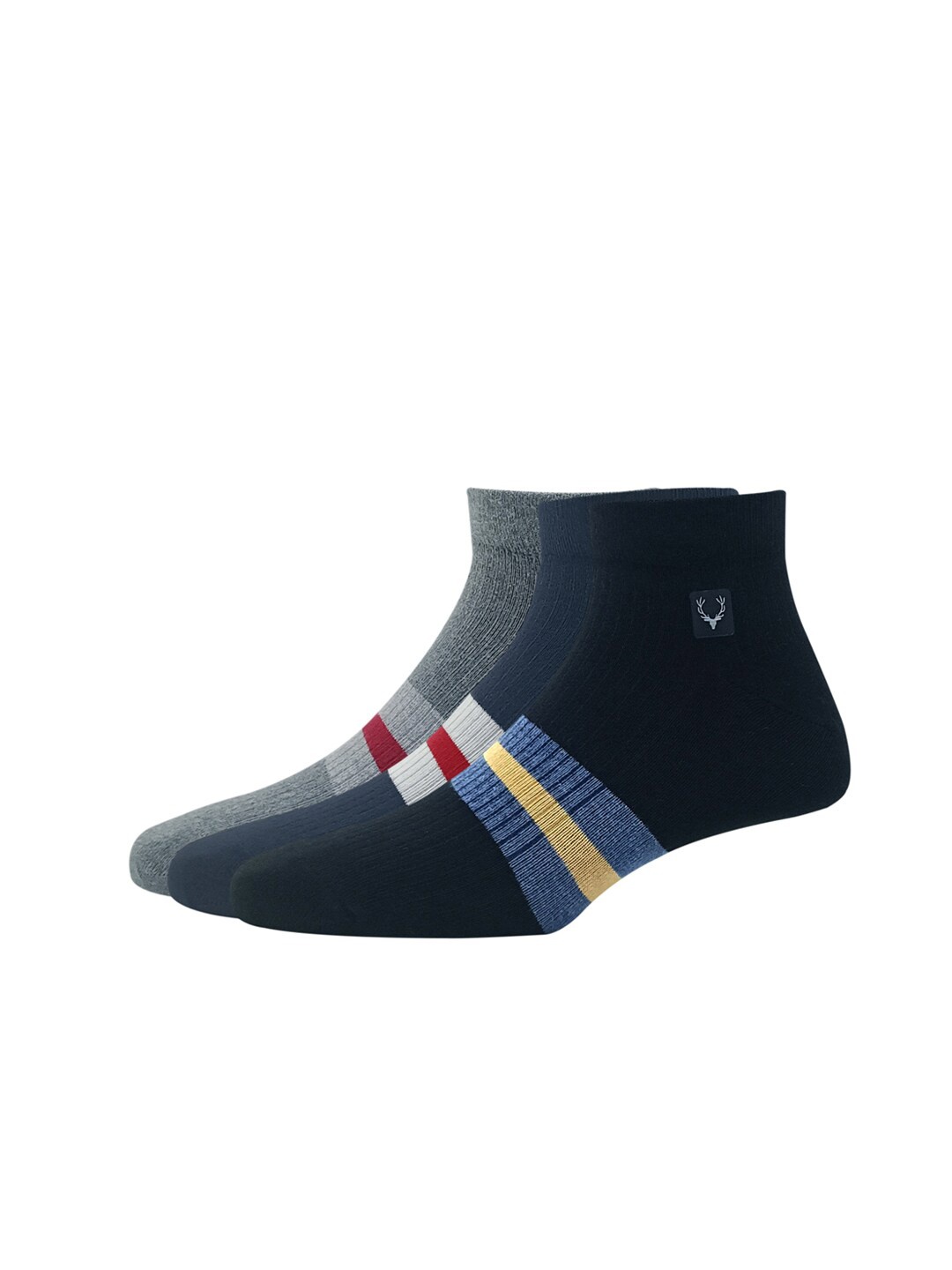 

Allen Solly Men Pack of 3 Ankle-Length Patterned Cotton Socks, Black