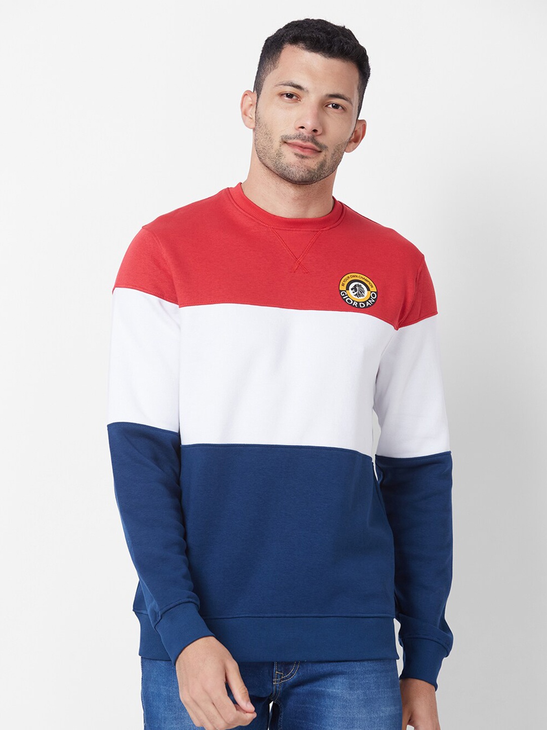 

GIORDANO Colourblocked Round Neck Sweatshirt, Red