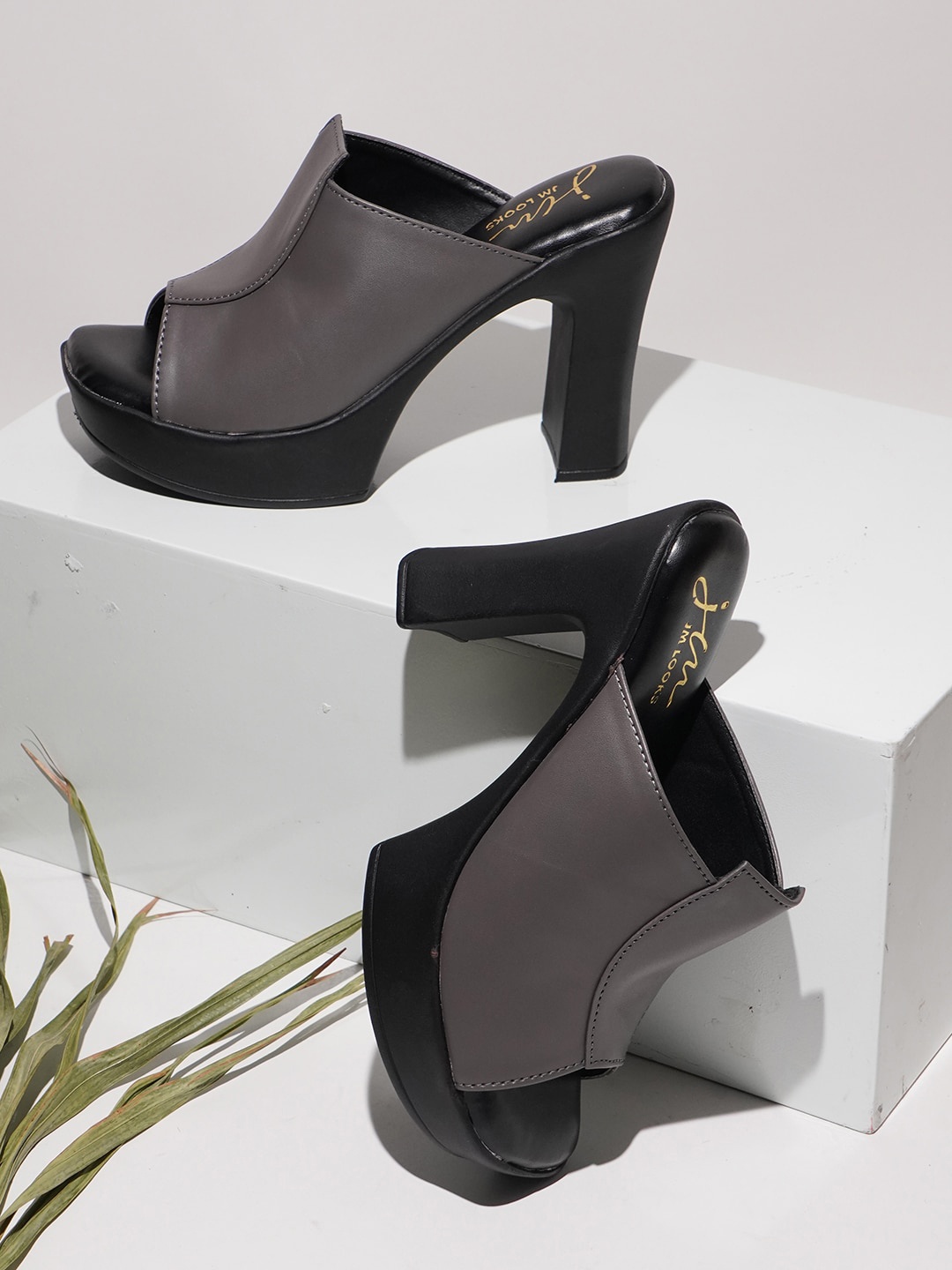 

JM Looks Open Toe Platform Heels, Grey