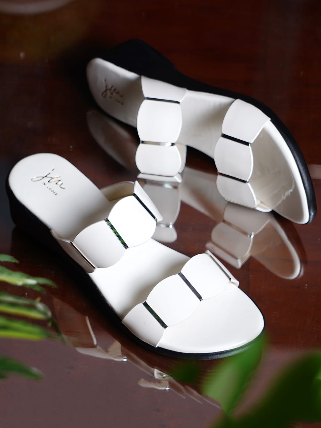 

JM Looks Embellished Two Strap Open Toe Wedges, White